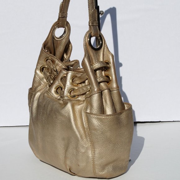 Michael Kors Gold Pebbled Leather Medium Hobo Bag - Authentic, Gently Used - Picture 2 of 13